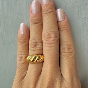 18K Gold Croissant Dome Ring with Polished Finish - Waterproof